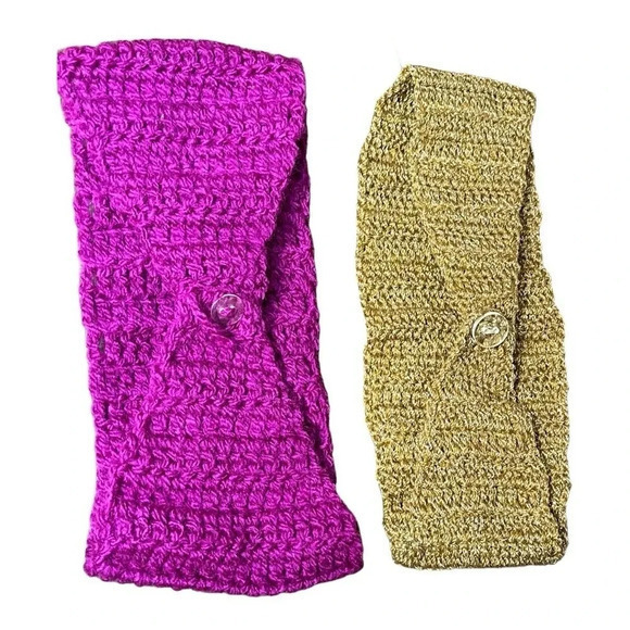 HANDMADE CROCHET KNITTED HEADBANDS SET OF 4 GREEN PURPLE RED WHITE FLORAL - Picture 5 of 5